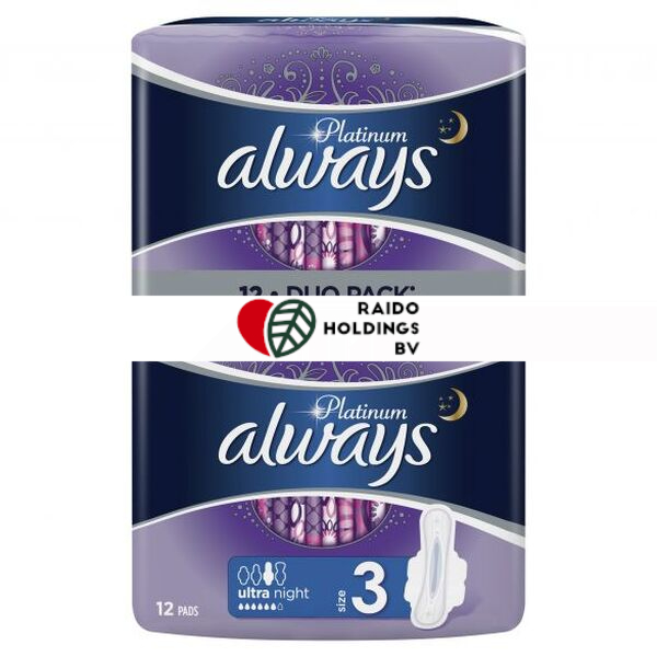 Always Duo Sanitary Pads Platinum Night Size 3 12pcs