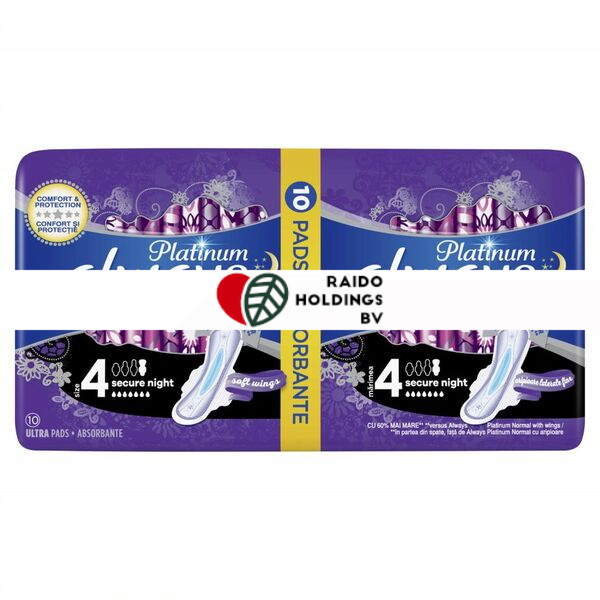 Always Sanitary Pads Platinum Night Duo Size 4  10pcs