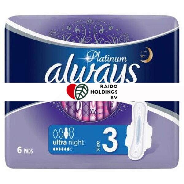 Always Sanitary Pads Platinum Night Size 3  6pcs